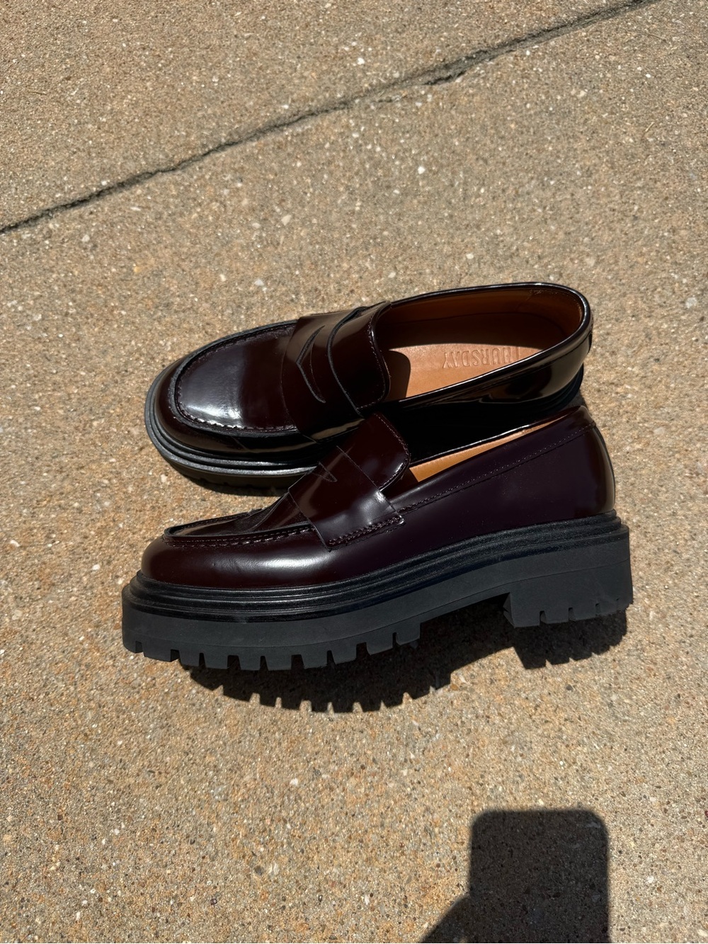 Burgundy Thursday leather platform loafers with chunky sole - Picture 2 of 4